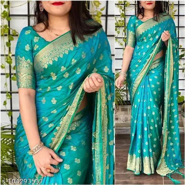 Banarasi Silk Saree With Blouse For Women (Dark Purple, 6.3M)